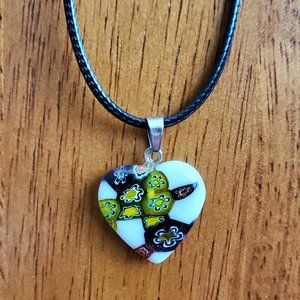 Multicolor Glass Heart Necklace, colorful glass jewelry pendant
